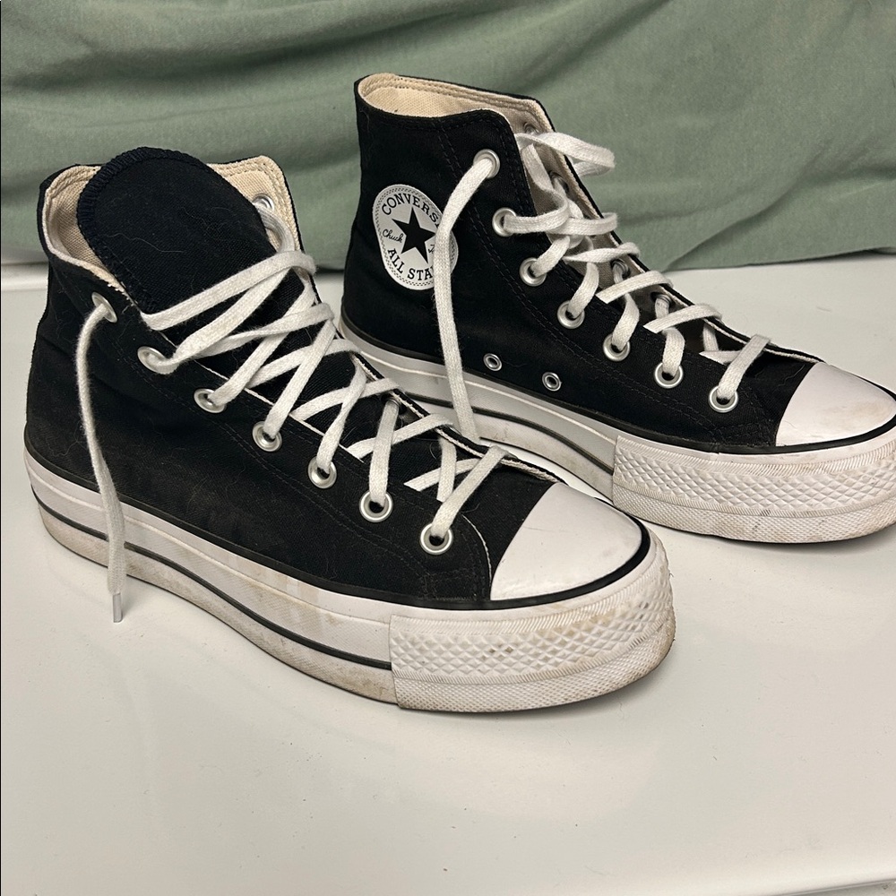 Converse Black High-Top Sneakers with Platform Sole - Picture 2 of 4